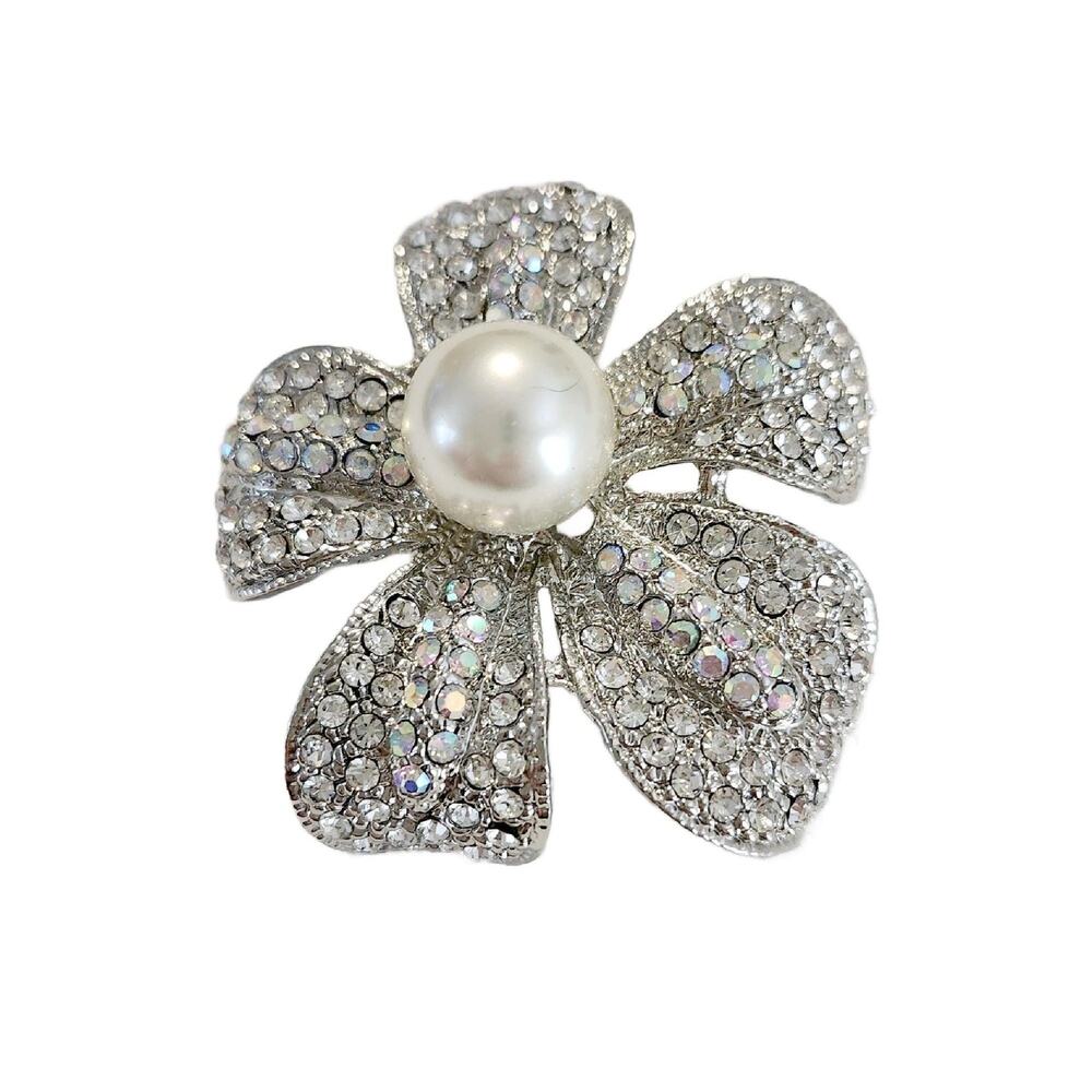 Vintage Crystal Pave Flower Brooch by Premiere Designs, 2" Diameter